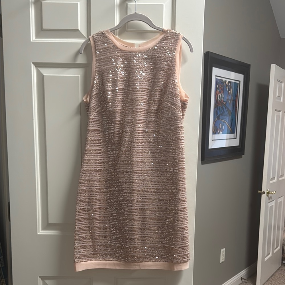 Vince Camuto Sequin Sheath Mini Dress Cream Silver